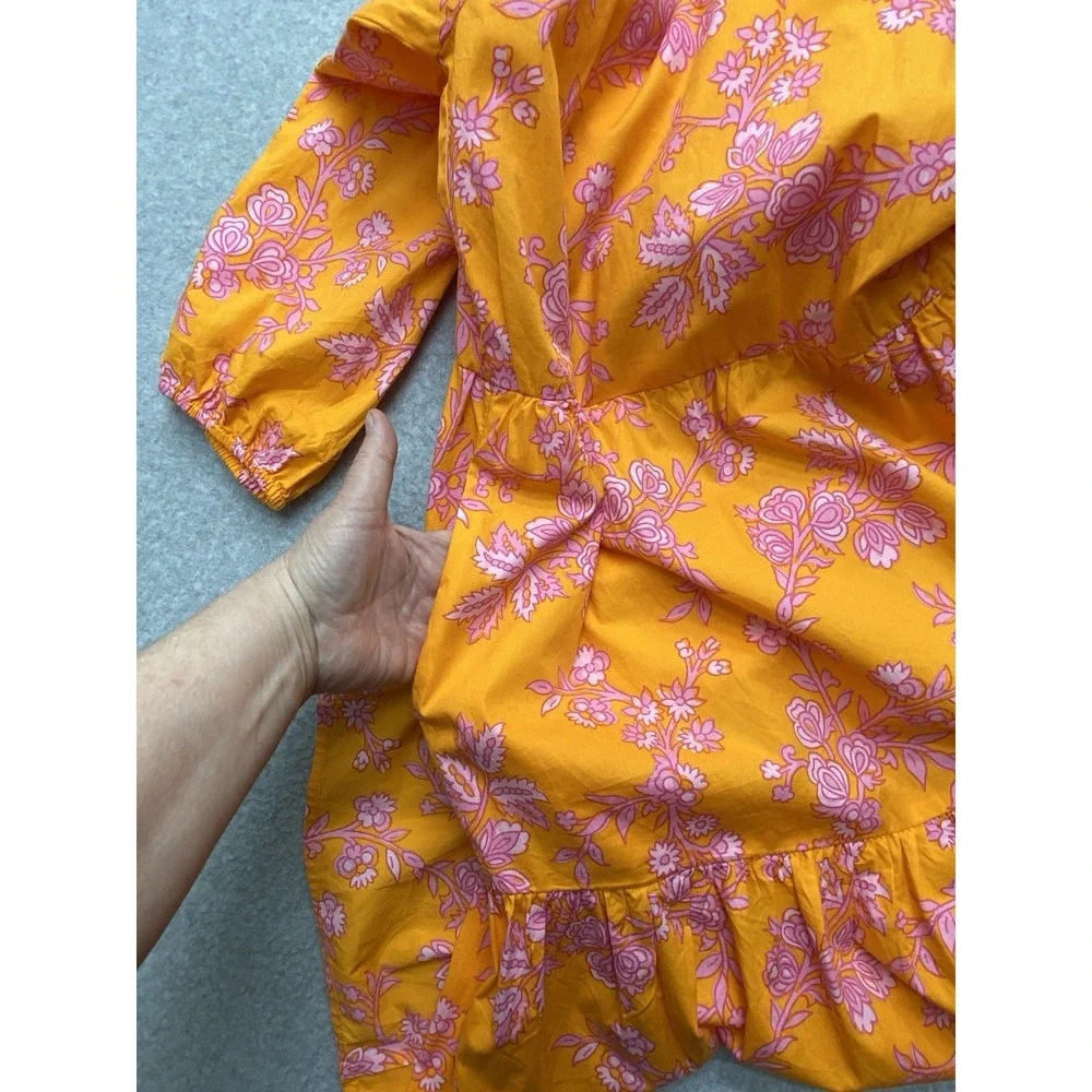 J Crew Womens Dress Size 6 Orange‎ Flowers Cotton Casual Cottagecore Romantic